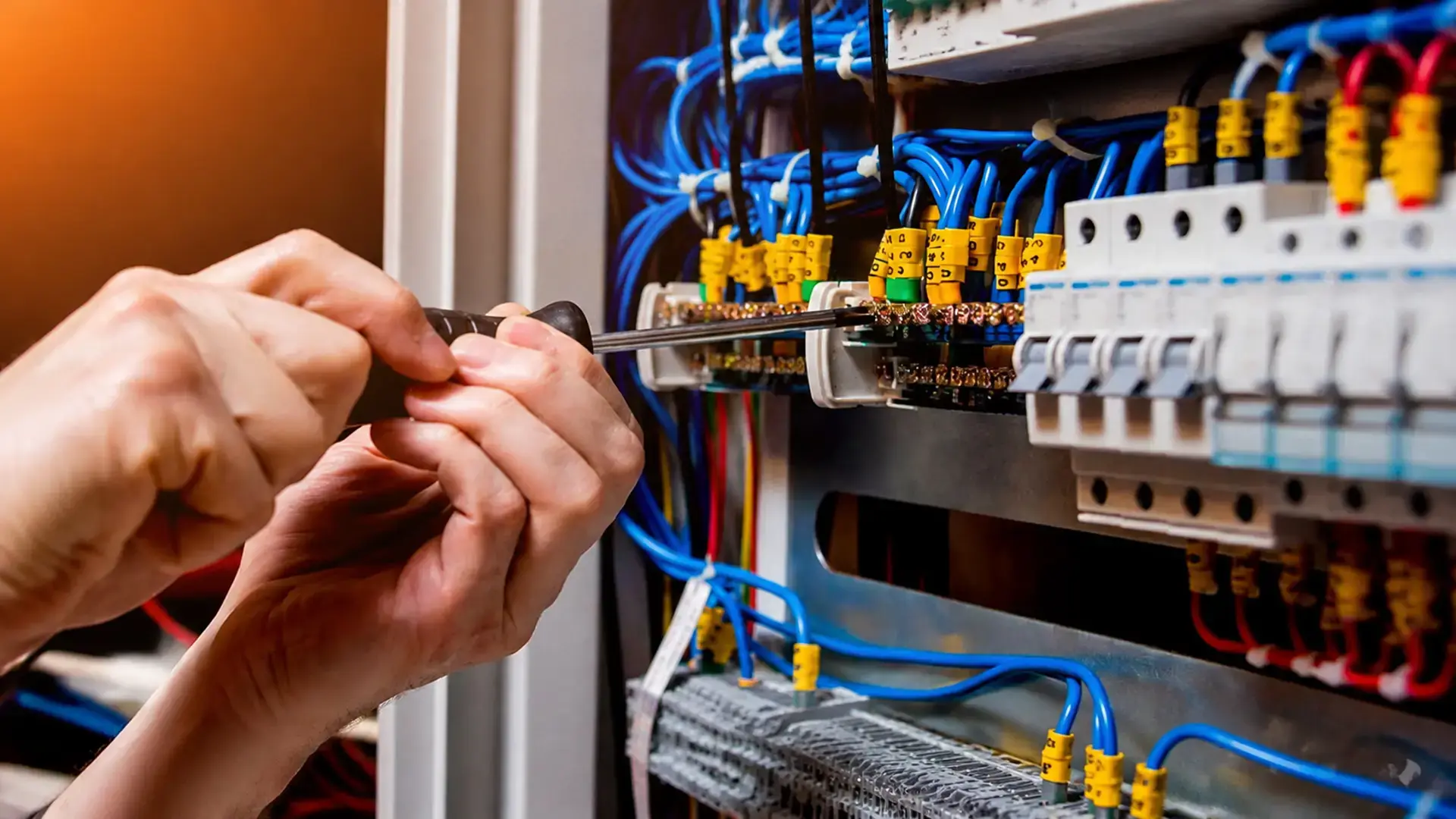 Eletricista a trabalhar num quadro elétrico